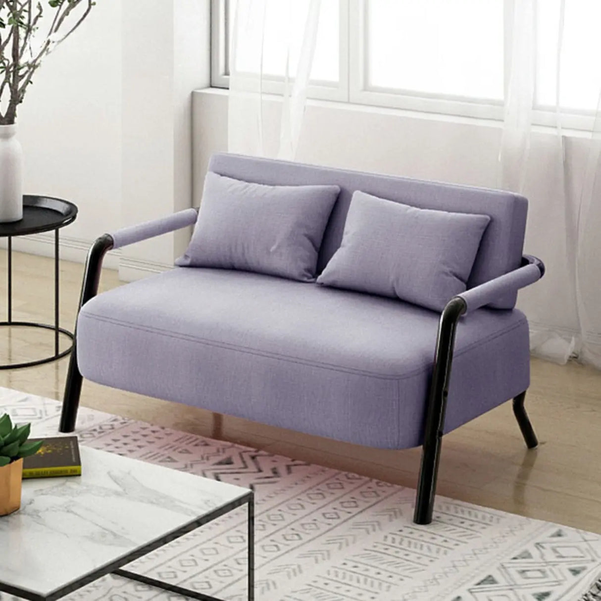 Pink Cotton Linen Pillow Back Tuxedo Arm Loveseat Image - 3