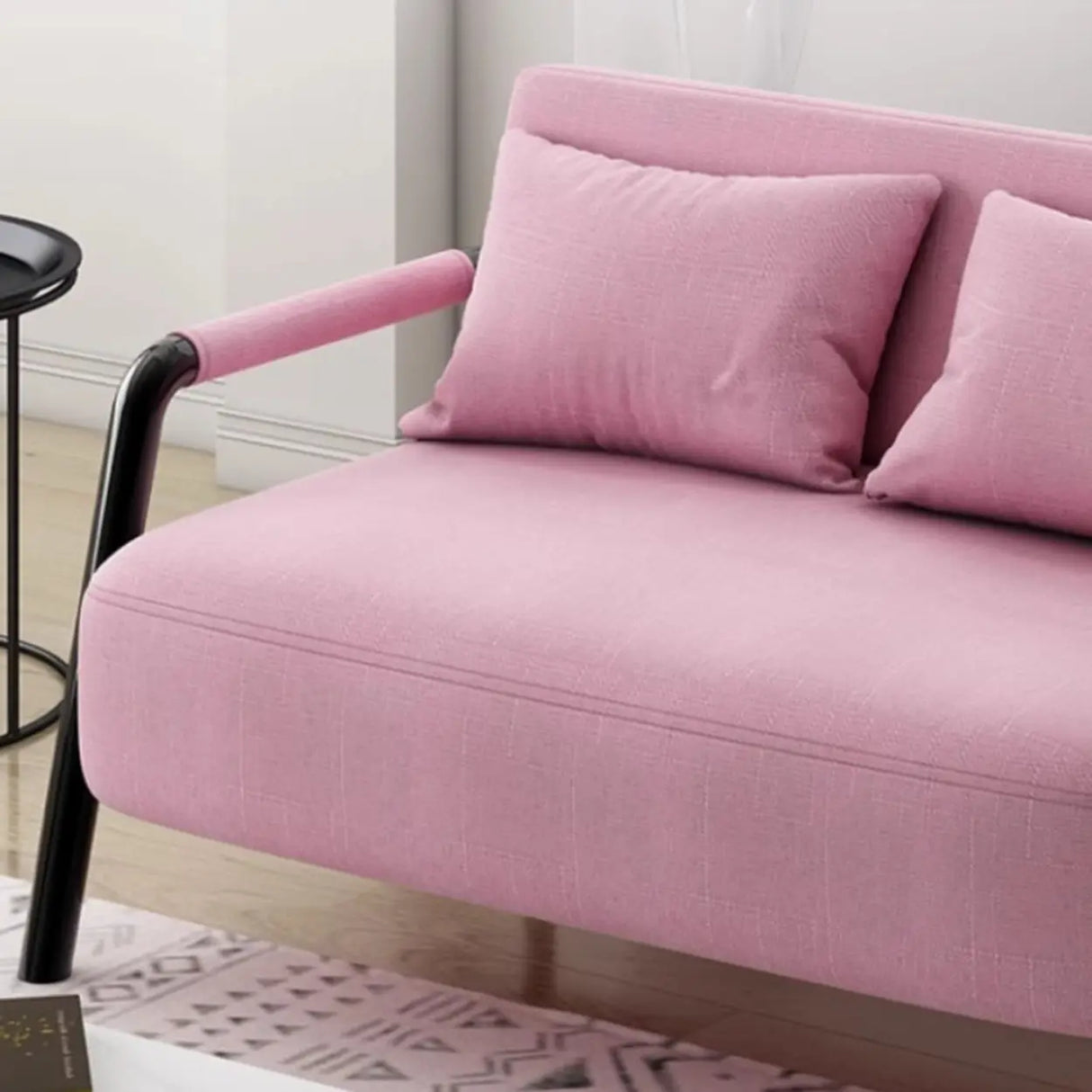 Pink Cotton Linen Pillow Back Tuxedo Arm Loveseat Image - 4