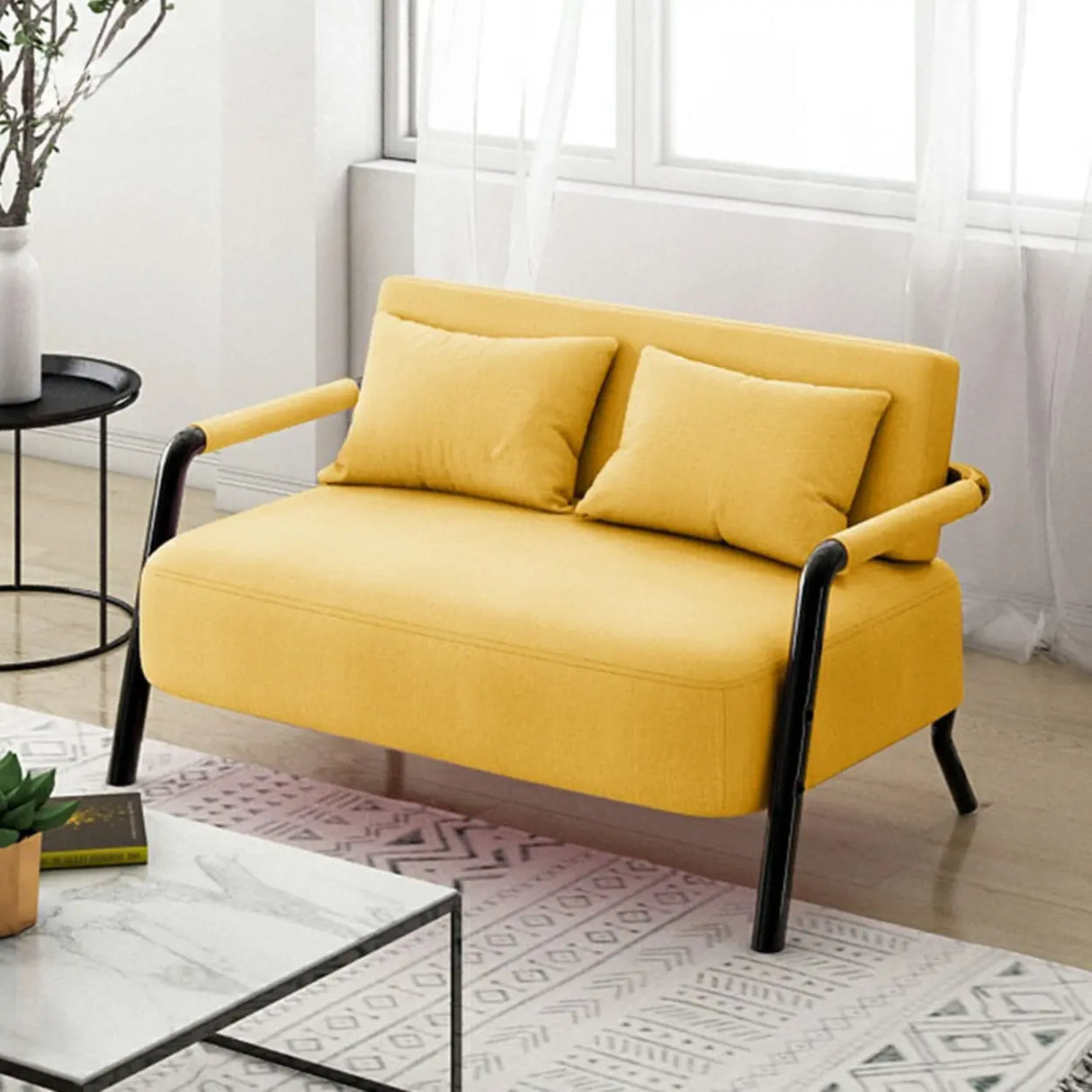 Pink Cotton Linen Pillow Back Tuxedo Arm Loveseat Image - 5