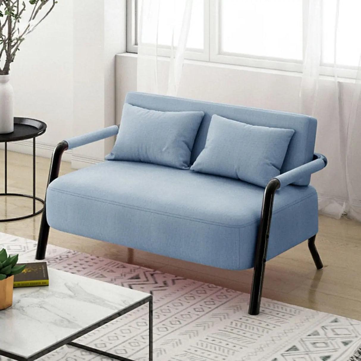 Pink Cotton Linen Pillow Back Tuxedo Arm Loveseat Image - 7