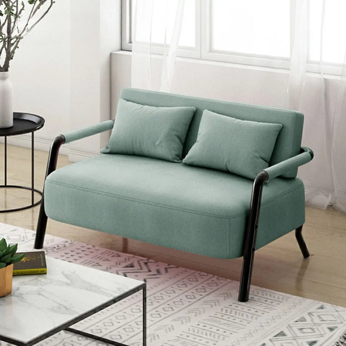 Pink Cotton Linen Pillow Back Tuxedo Arm Loveseat Image - 9