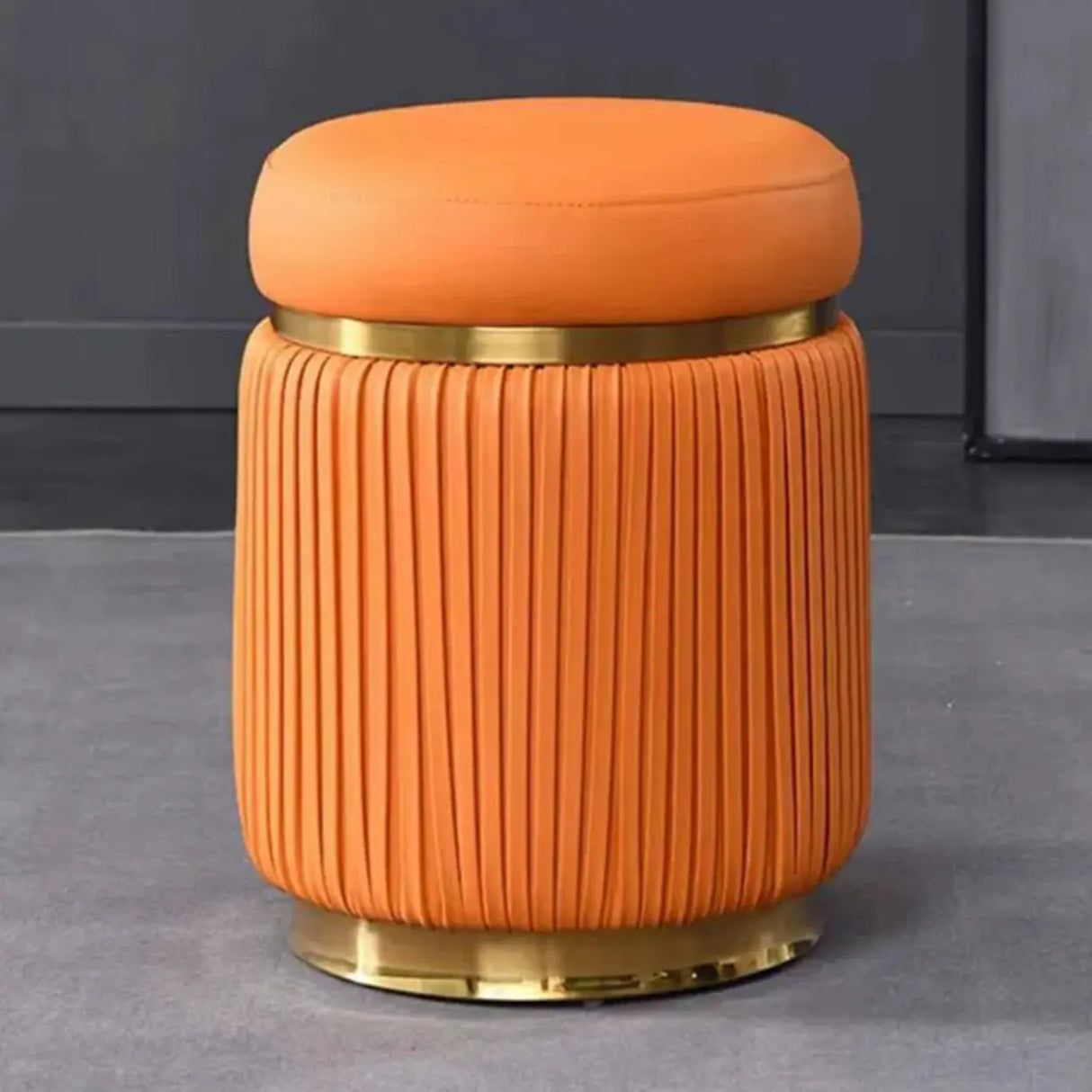 Pink Cylindrical Upholstered Velvet Gold Accent Vanity Stool Image - 11