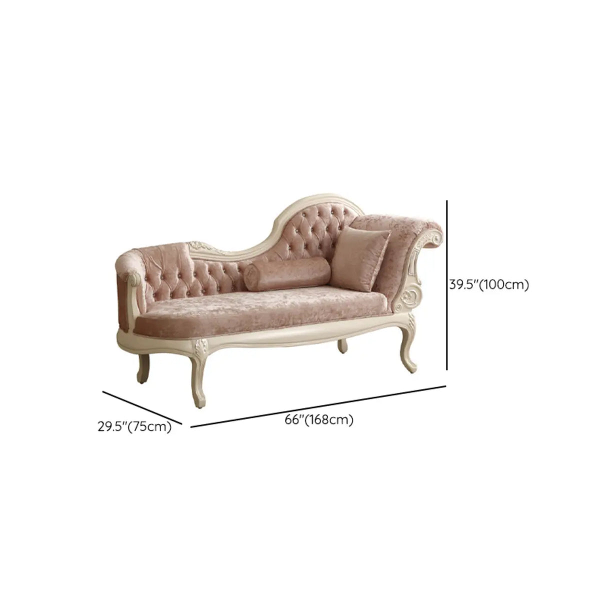 Pink Large Curved Velvet Wood Reclining Chaise Lounge Image - 10