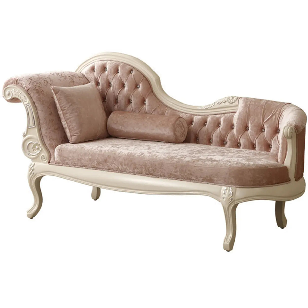 Pink Large Curved Velvet Wood Reclining Chaise Lounge Image - 5