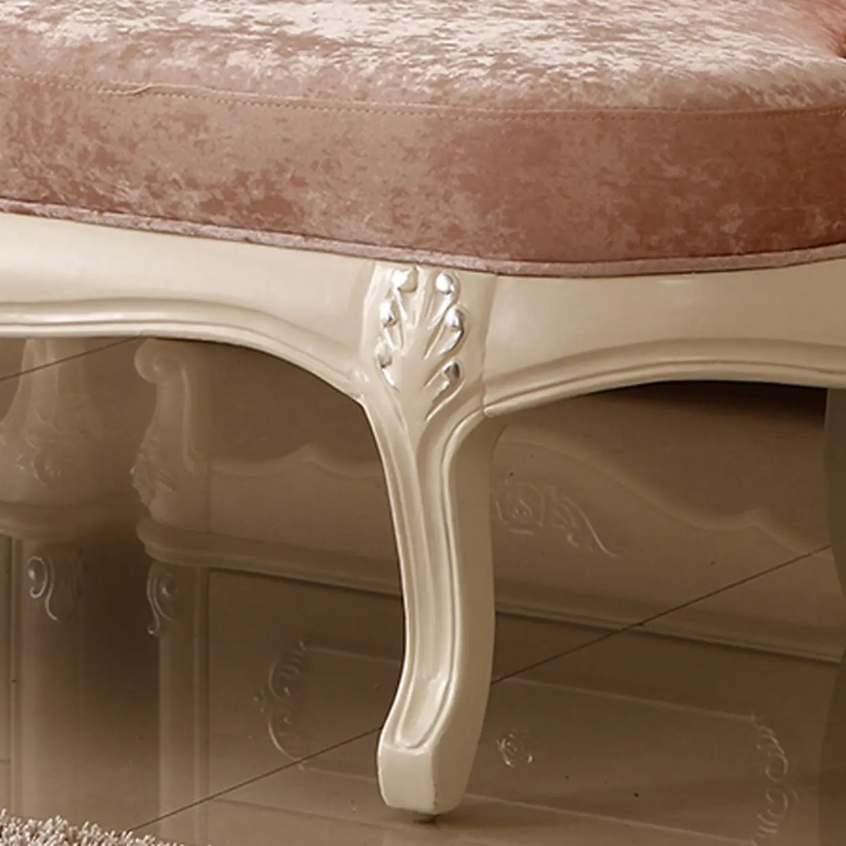 Pink Large Curved Velvet Wood Reclining Chaise Lounge Image - 7