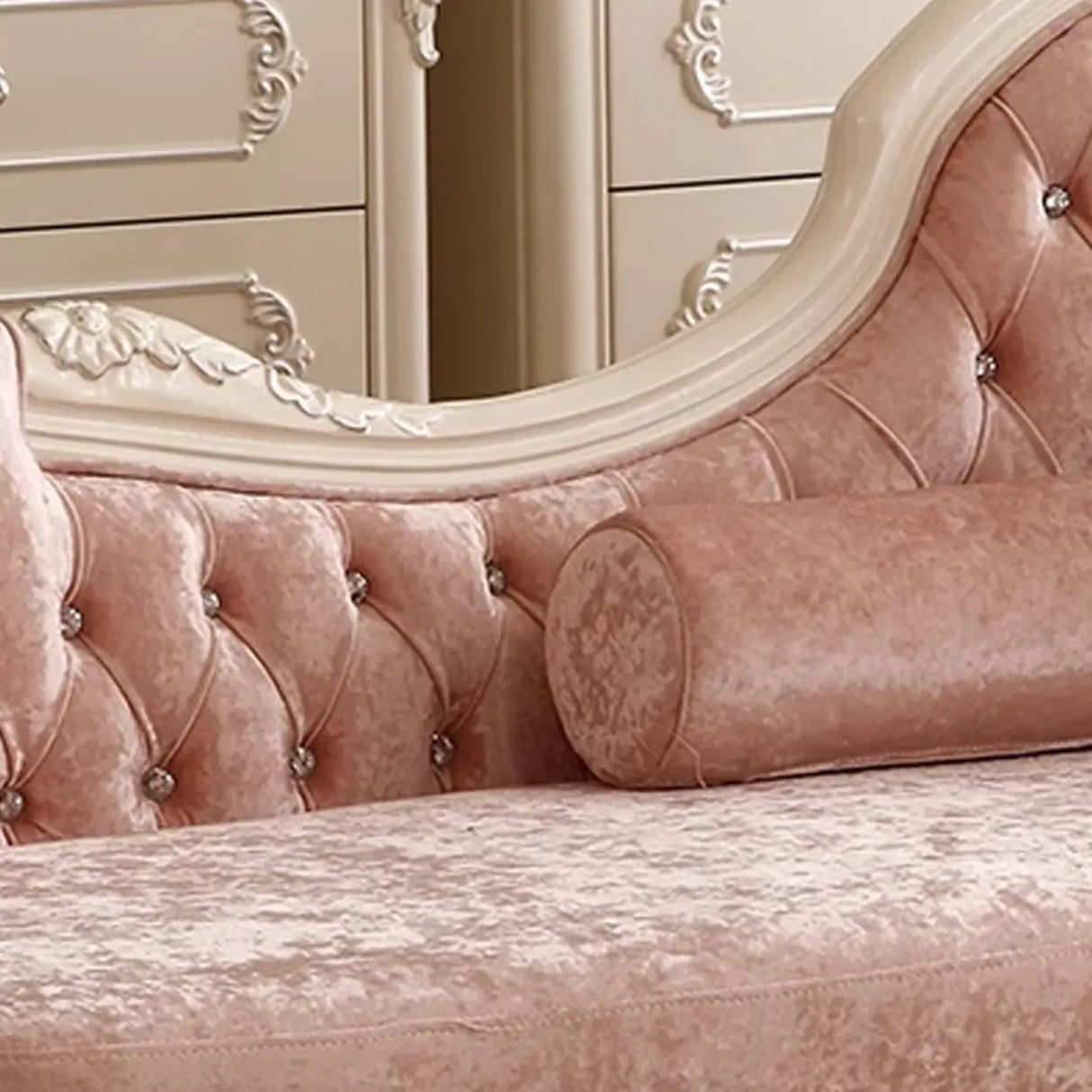 Pink Large Curved Velvet Wood Reclining Chaise Lounge Image - 8