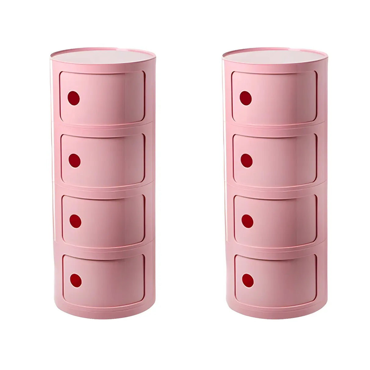 Pink Round Plastic Nightstand with Shelves and Cabinet Image - 68