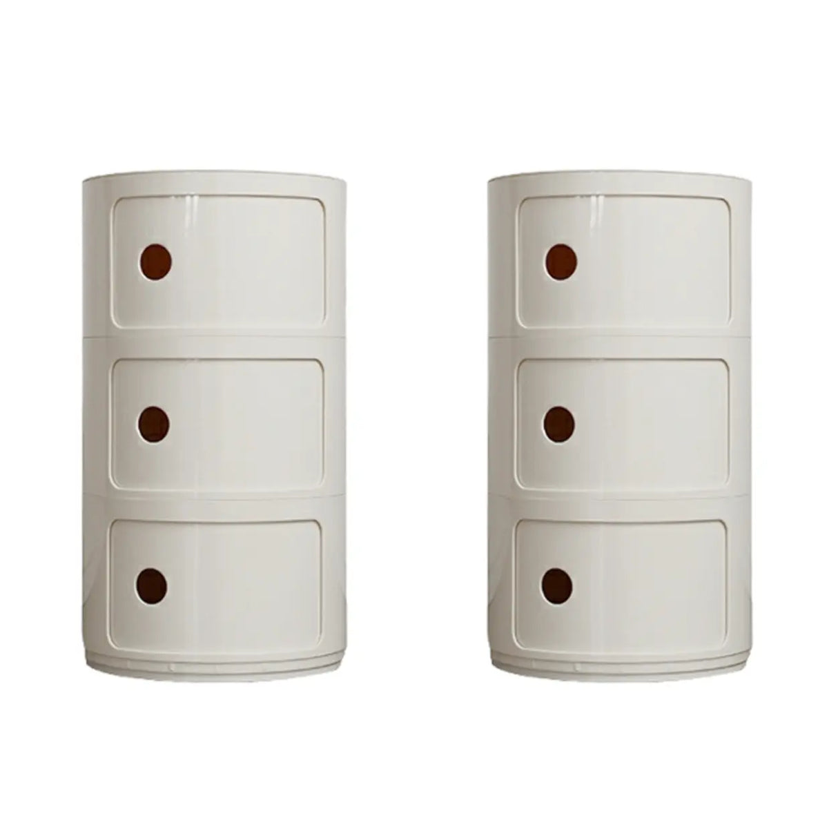 Pink Round Plastic Nightstand with Shelves and Cabinet Image - 12