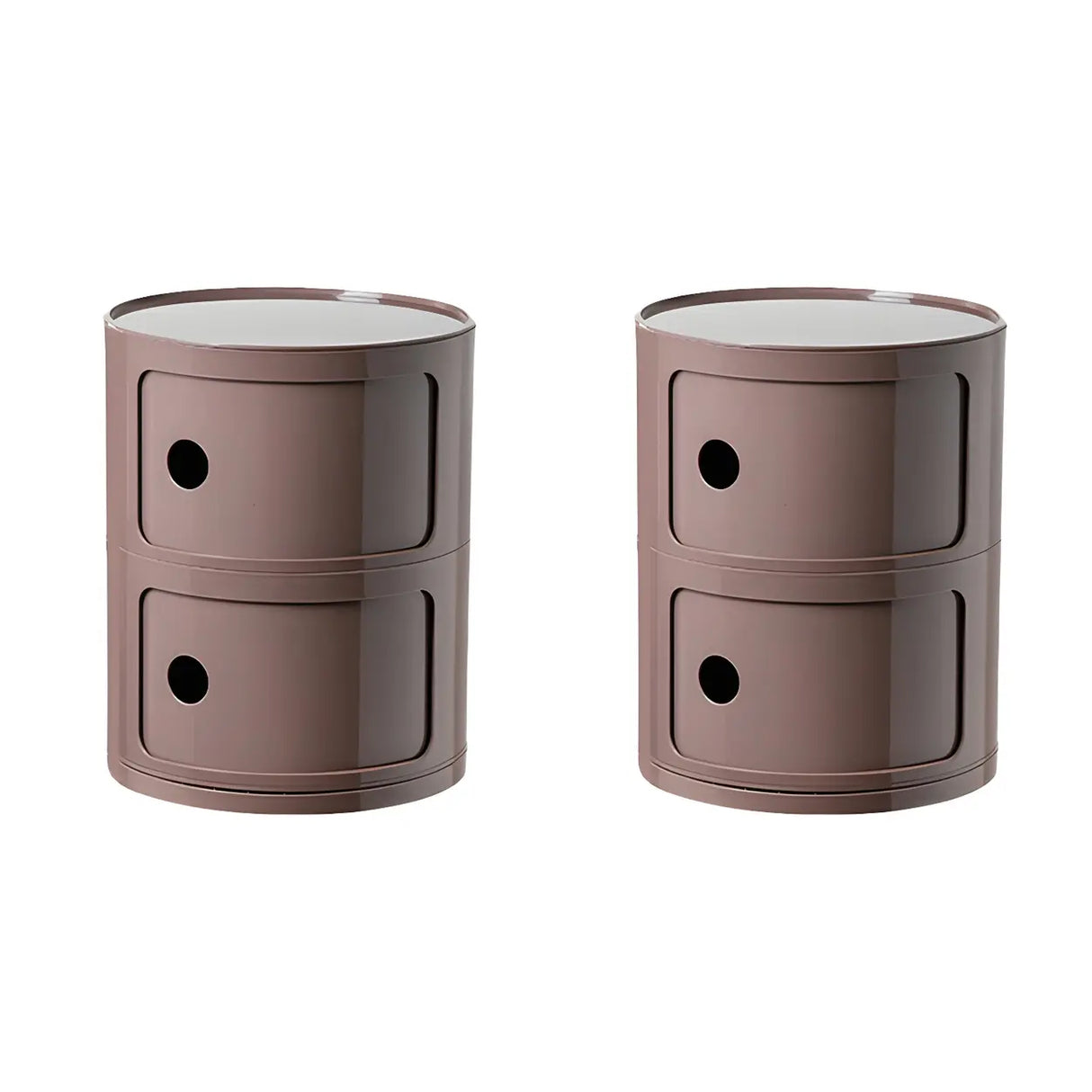 Pink Round Plastic Nightstand with Shelves and Cabinet Image - 70