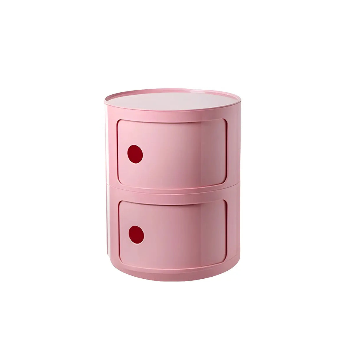 Pink Round Plastic Nightstand with Shelves and Cabinet Image - 71