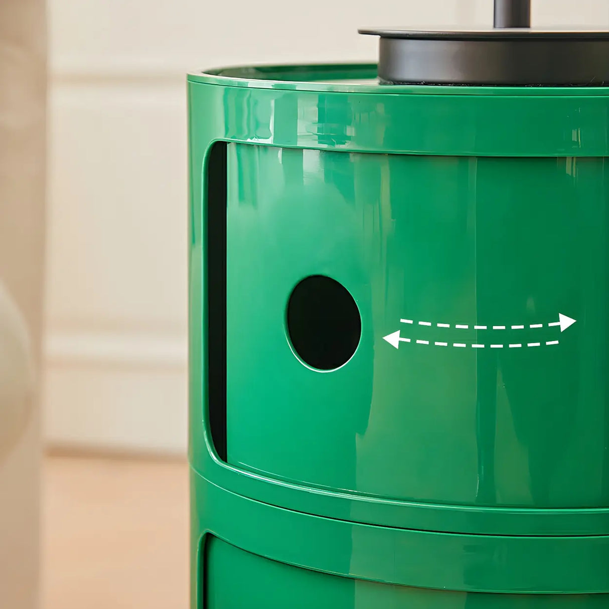 Pink Round Plastic Nightstand with Shelves and Cabinet Image - 16