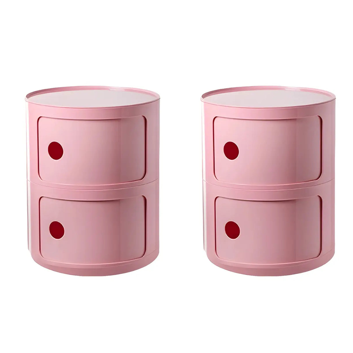 Pink Round Plastic Nightstand with Shelves and Cabinet Image - 72