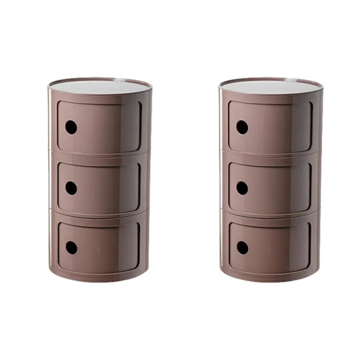 Pink Round Plastic Nightstand with Shelves and Cabinet Image - 20