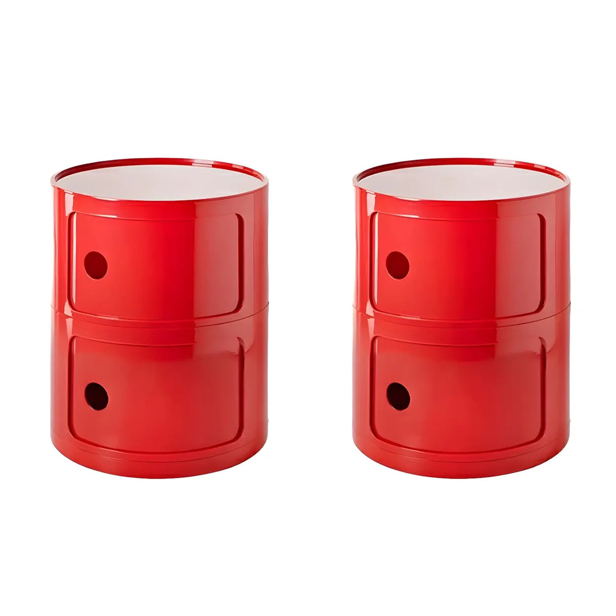 Pink Round Plastic Nightstand with Shelves and Cabinet Image - 80