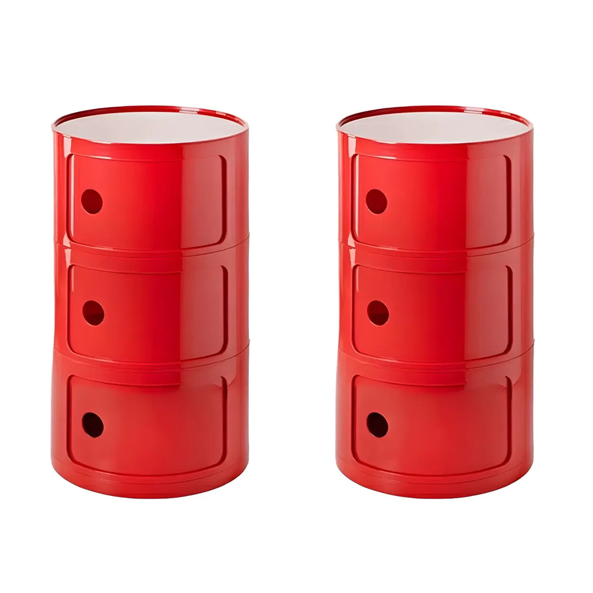 Pink Round Plastic Nightstand with Shelves and Cabinet Image - 82