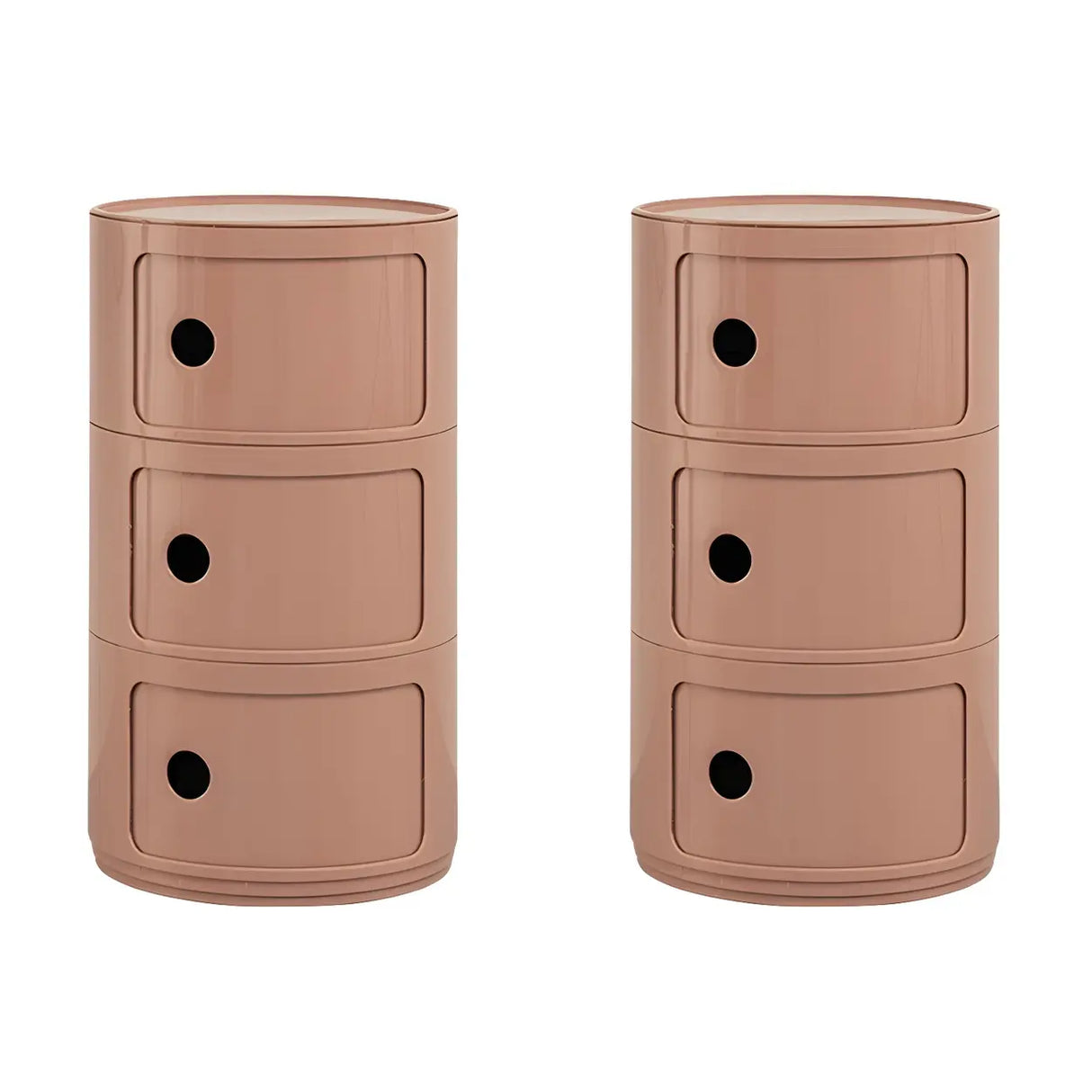 Pink Round Plastic Nightstand with Shelves and Cabinet Image - 84