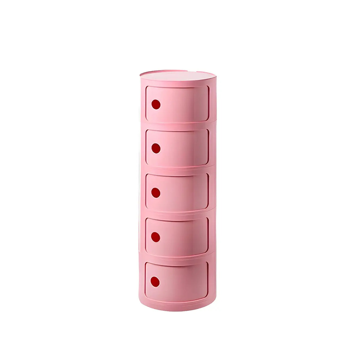 Pink Round Plastic Nightstand with Shelves and Cabinet Image - 85