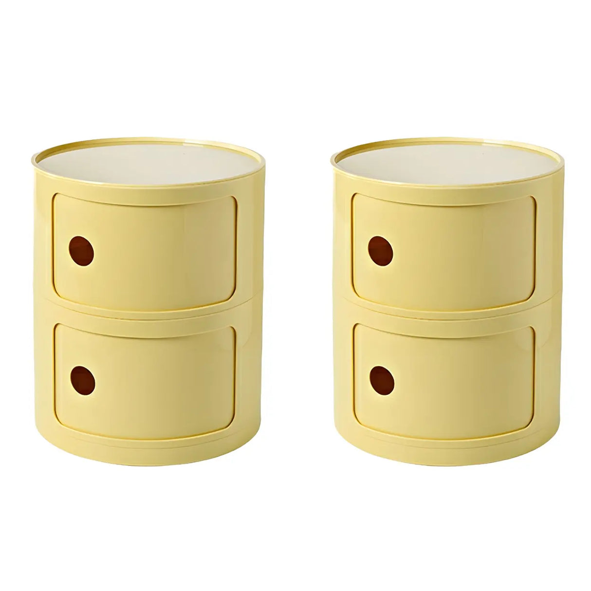 Pink Round Plastic Nightstand with Shelves and Cabinet Image - 58