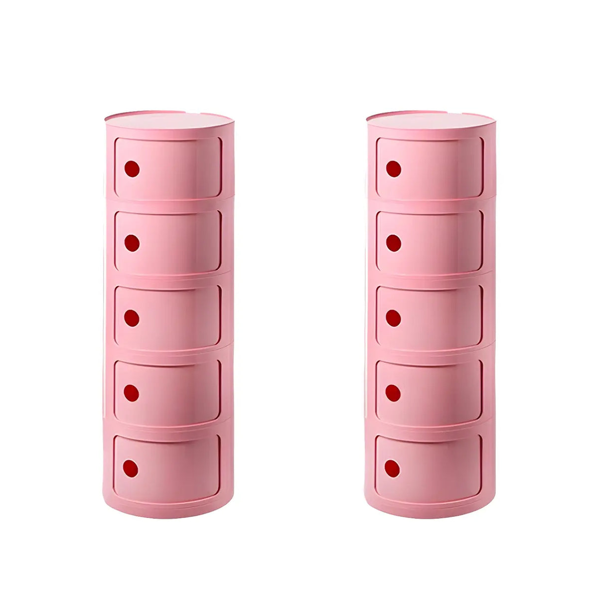 Pink Round Plastic Nightstand with Shelves and Cabinet Image - 86