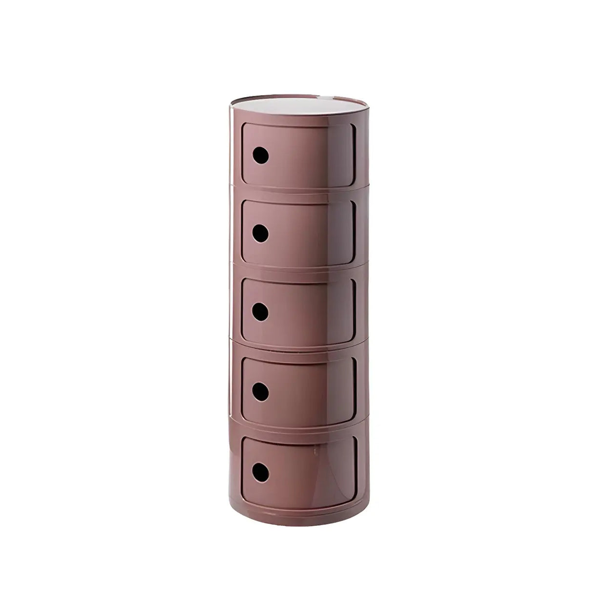 Pink Round Plastic Nightstand with Shelves and Cabinet Image - 37