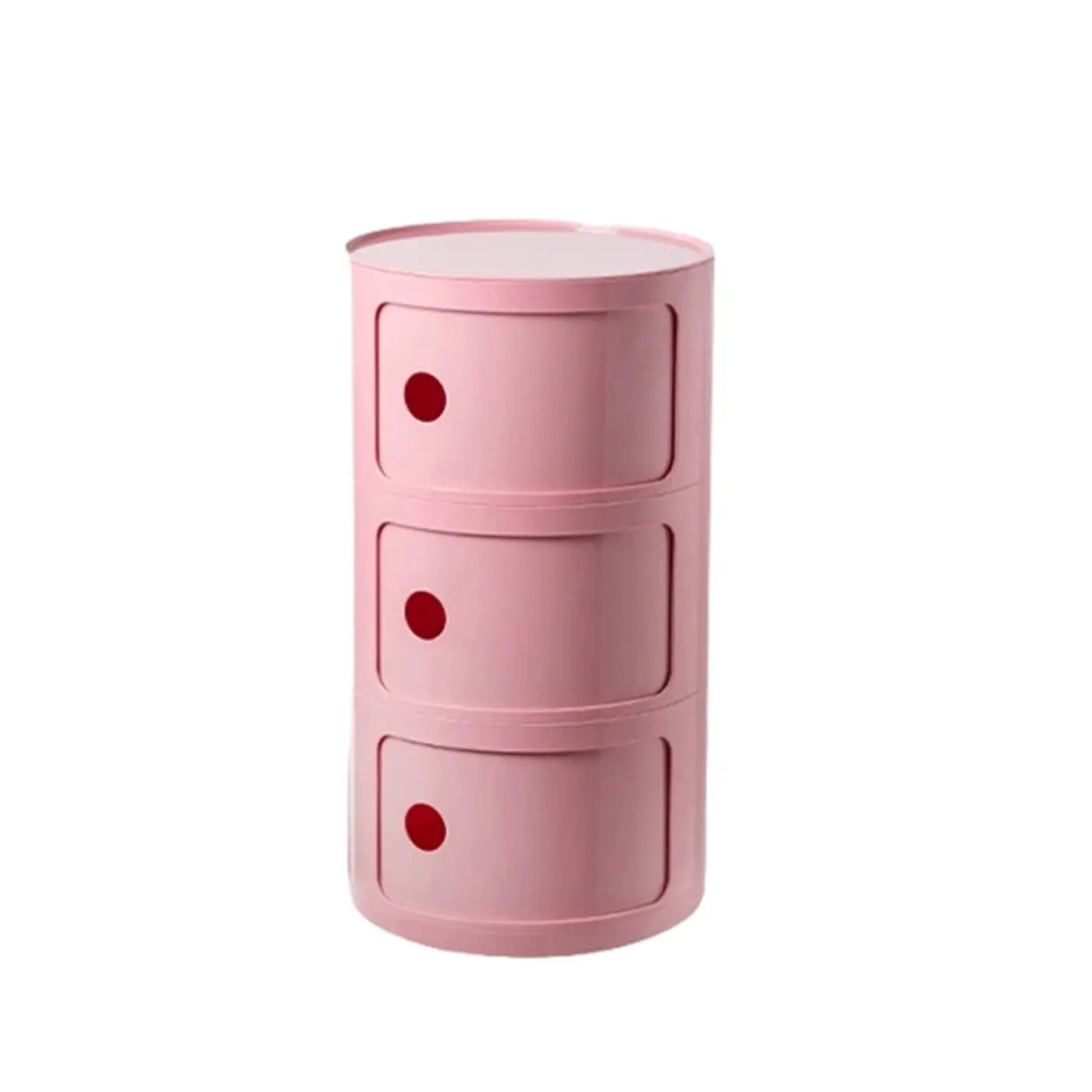 Pink Round Plastic Nightstand with Shelves and Cabinet Image - 95