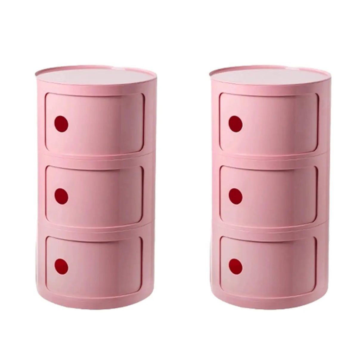 Pink Round Plastic Nightstand with Shelves and Cabinet Image - 96