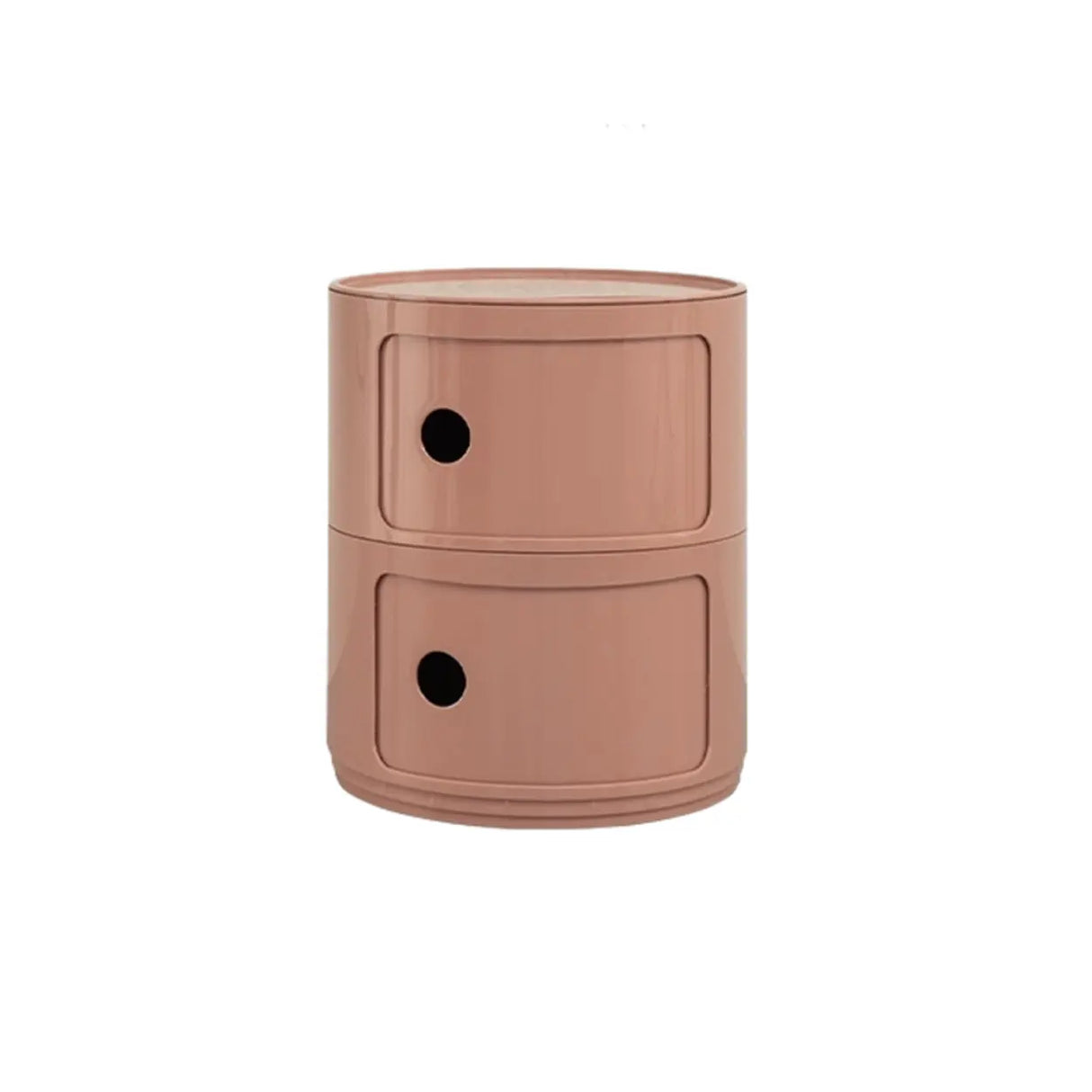 Pink Round Plastic Nightstand with Shelves and Cabinet Image - 5