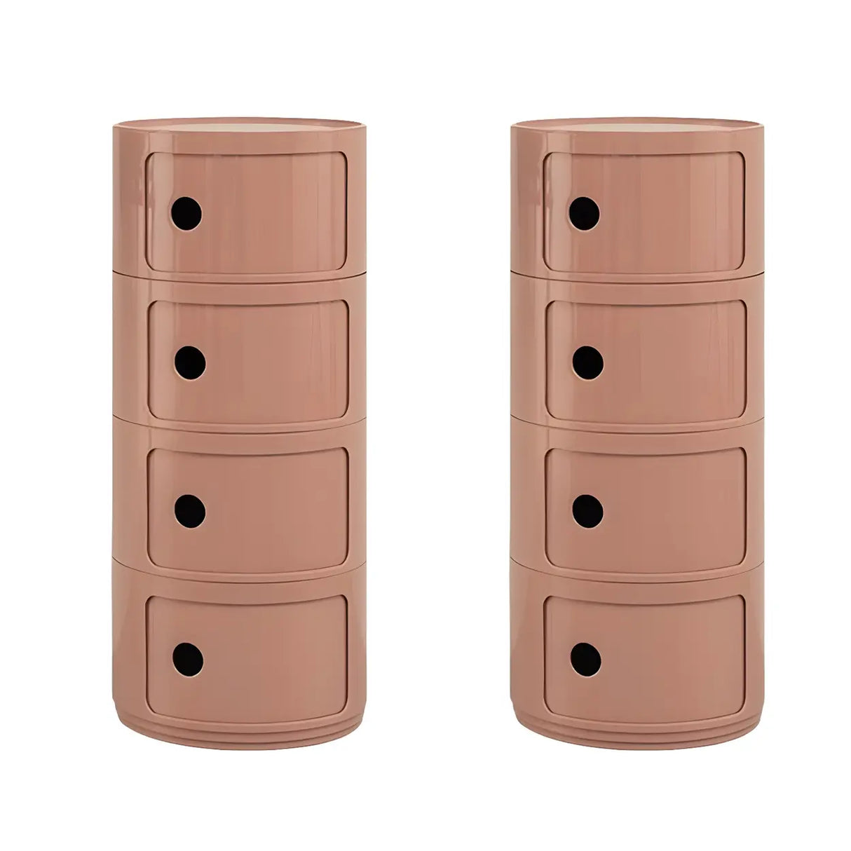 Pink Round Plastic Nightstand with Shelves and Cabinet Image - 50