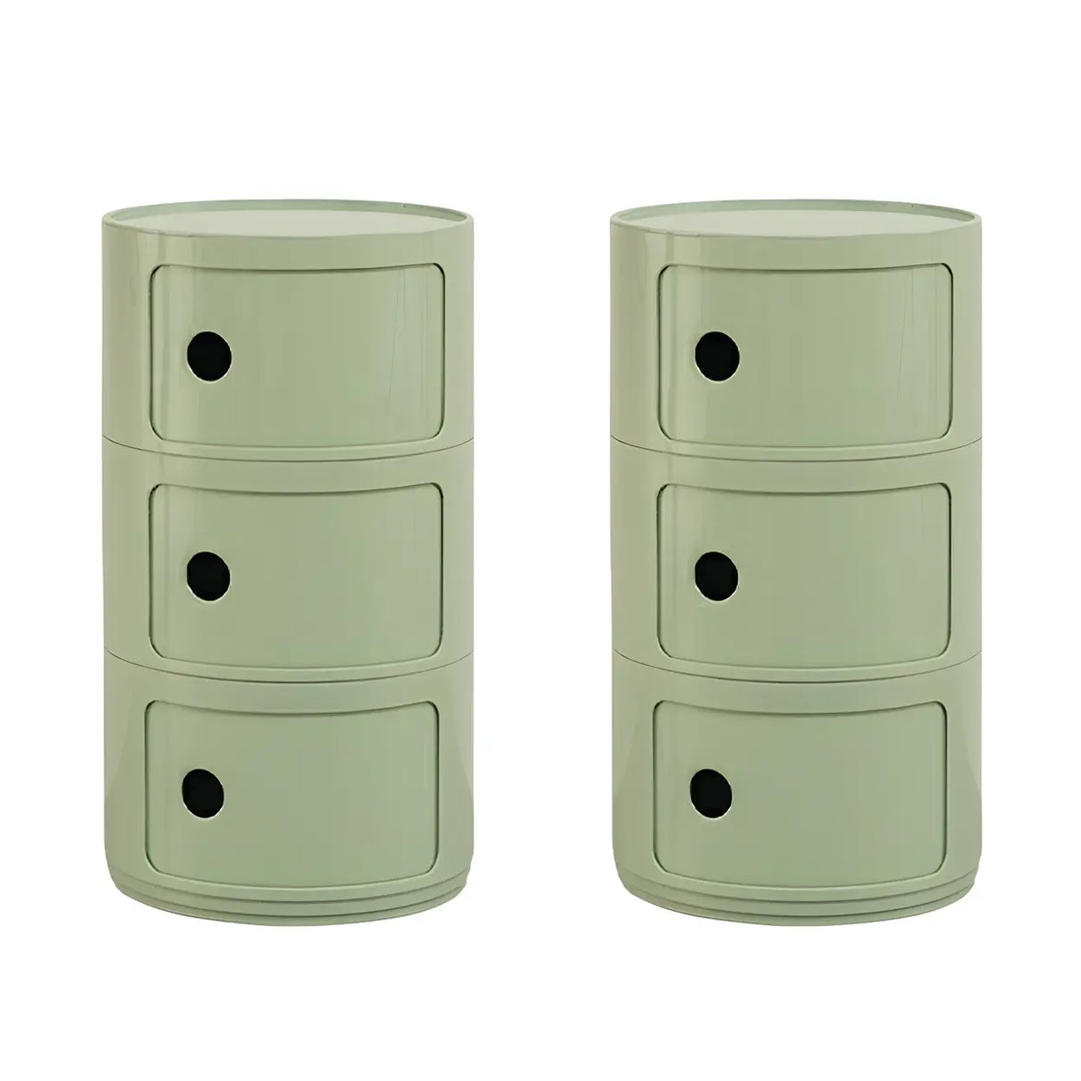 Pink Round Plastic Nightstand with Shelves and Cabinet Image - 52