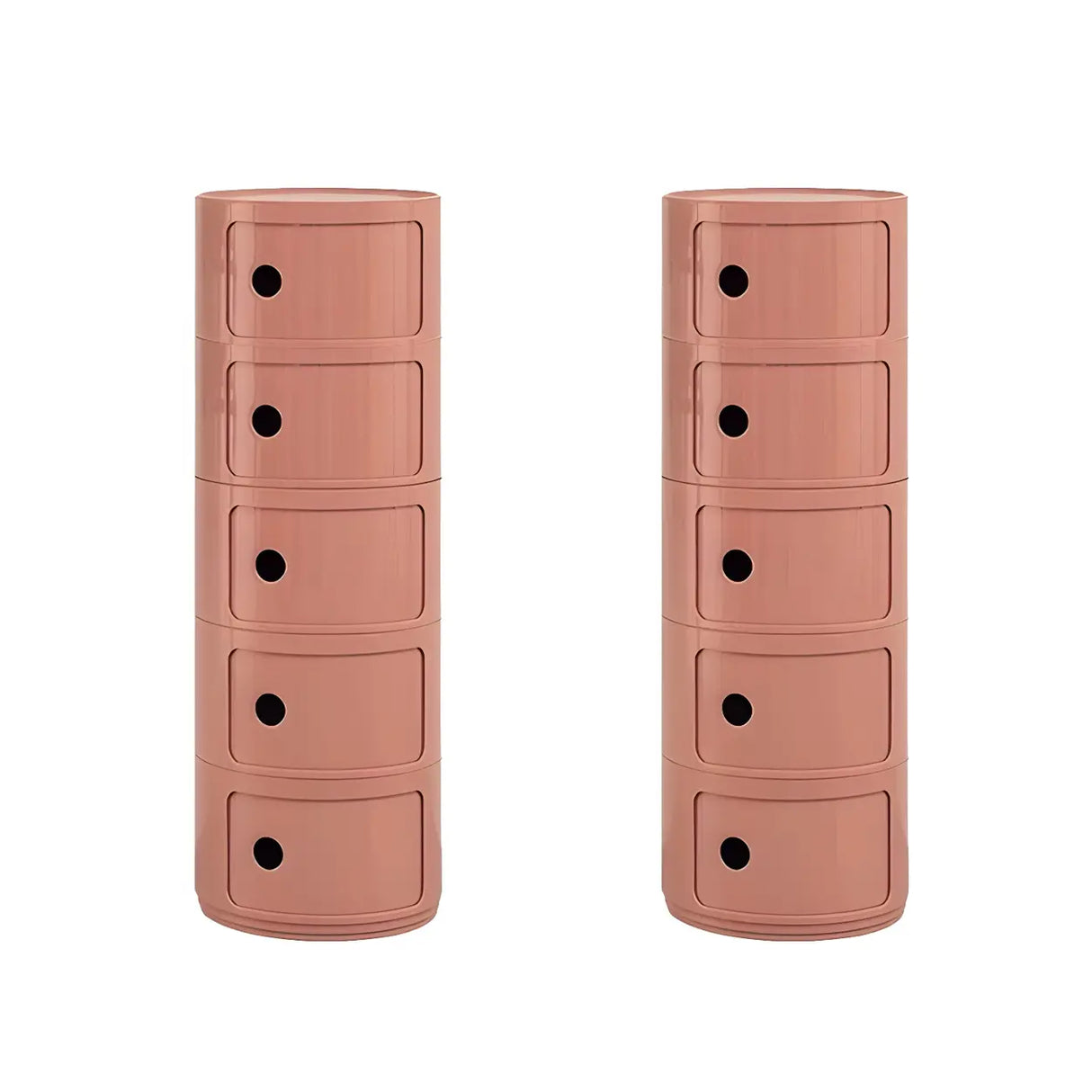 Pink Round Plastic Nightstand with Shelves and Cabinet Image - 54