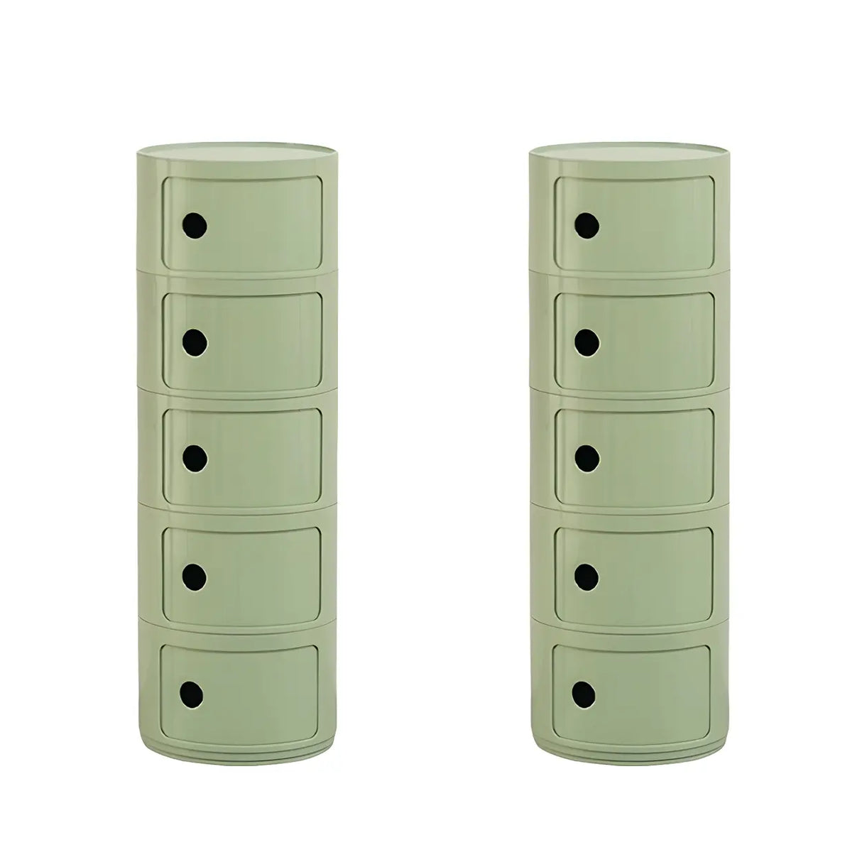 Pink Round Plastic Nightstand with Shelves and Cabinet Image - 62