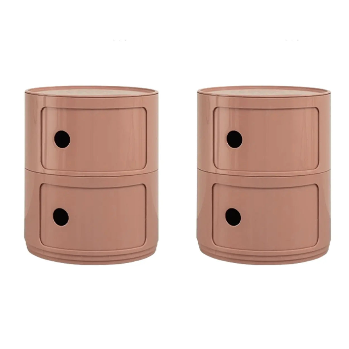 Pink Round Plastic Nightstand with Shelves and Cabinet Image - 8