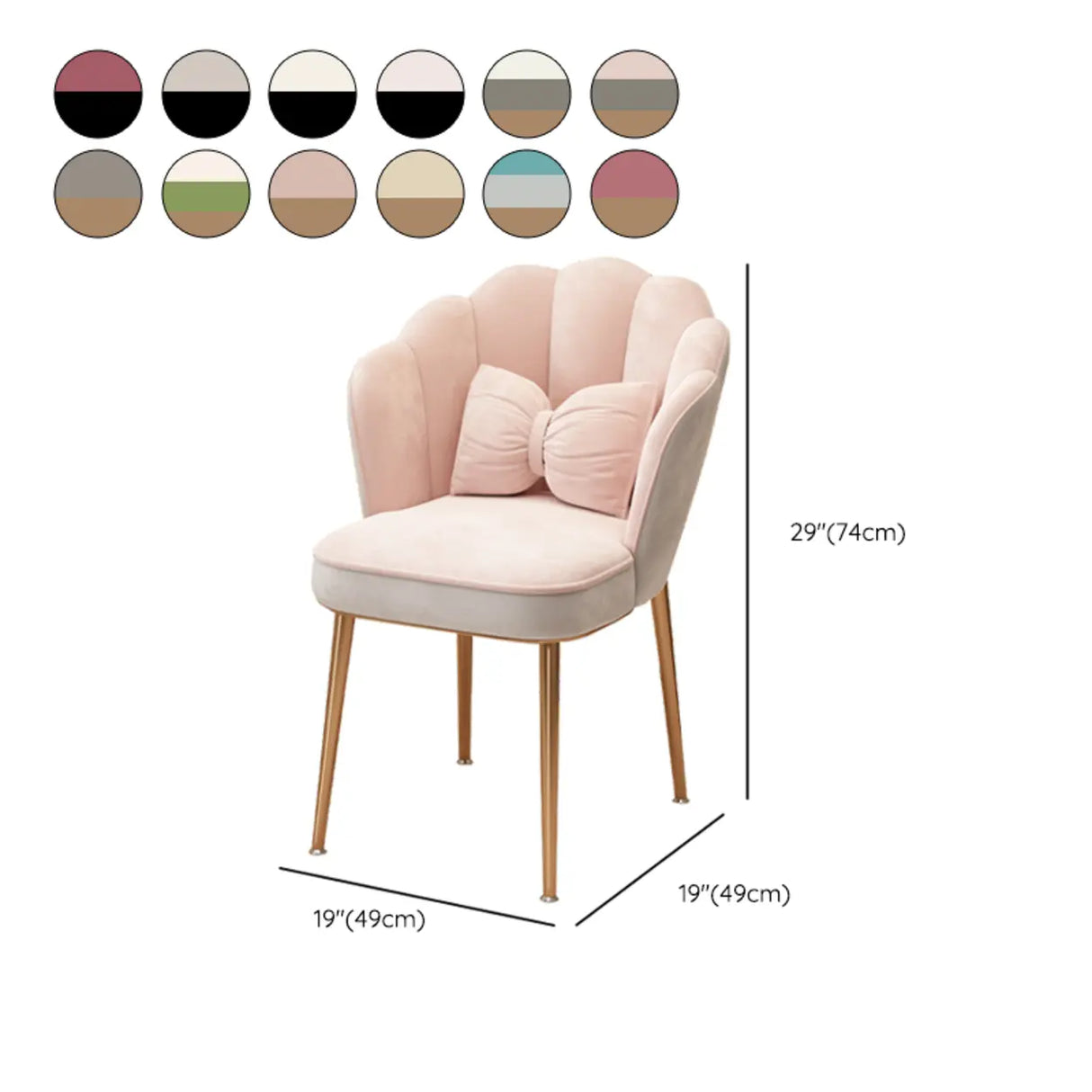 Pink Scalloped Velvet Solid Color Vanity Stool with Cushion