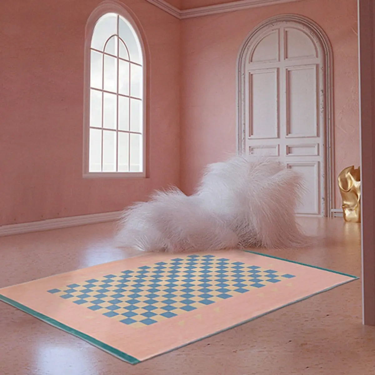 Pink Square Checkered Pattern Polyester Area Rug Image - 2