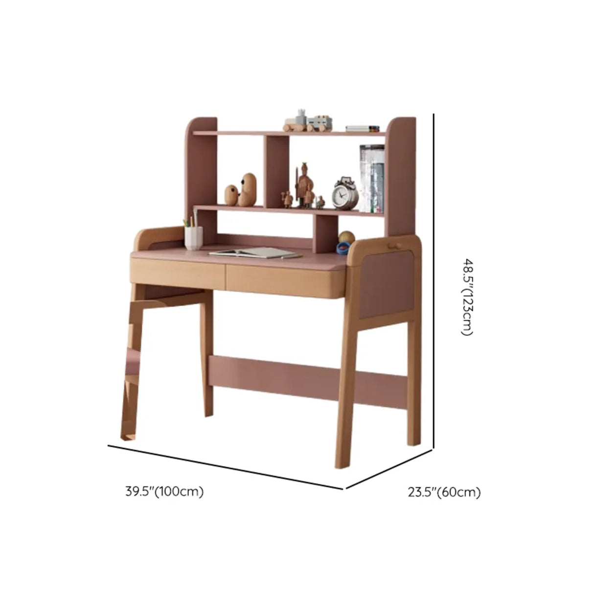 Pink Top Natural Wood Kids Desk with Hutch and Drawers Image - 12
