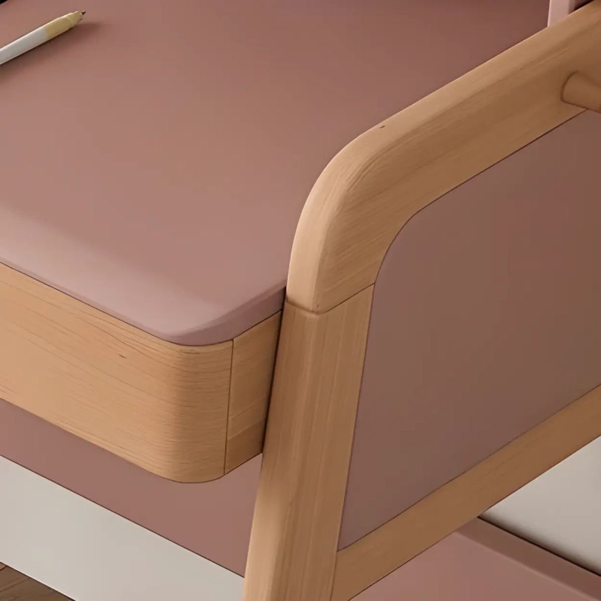Pink Top Natural Wood Kids Desk with Hutch and Drawers Image - 9