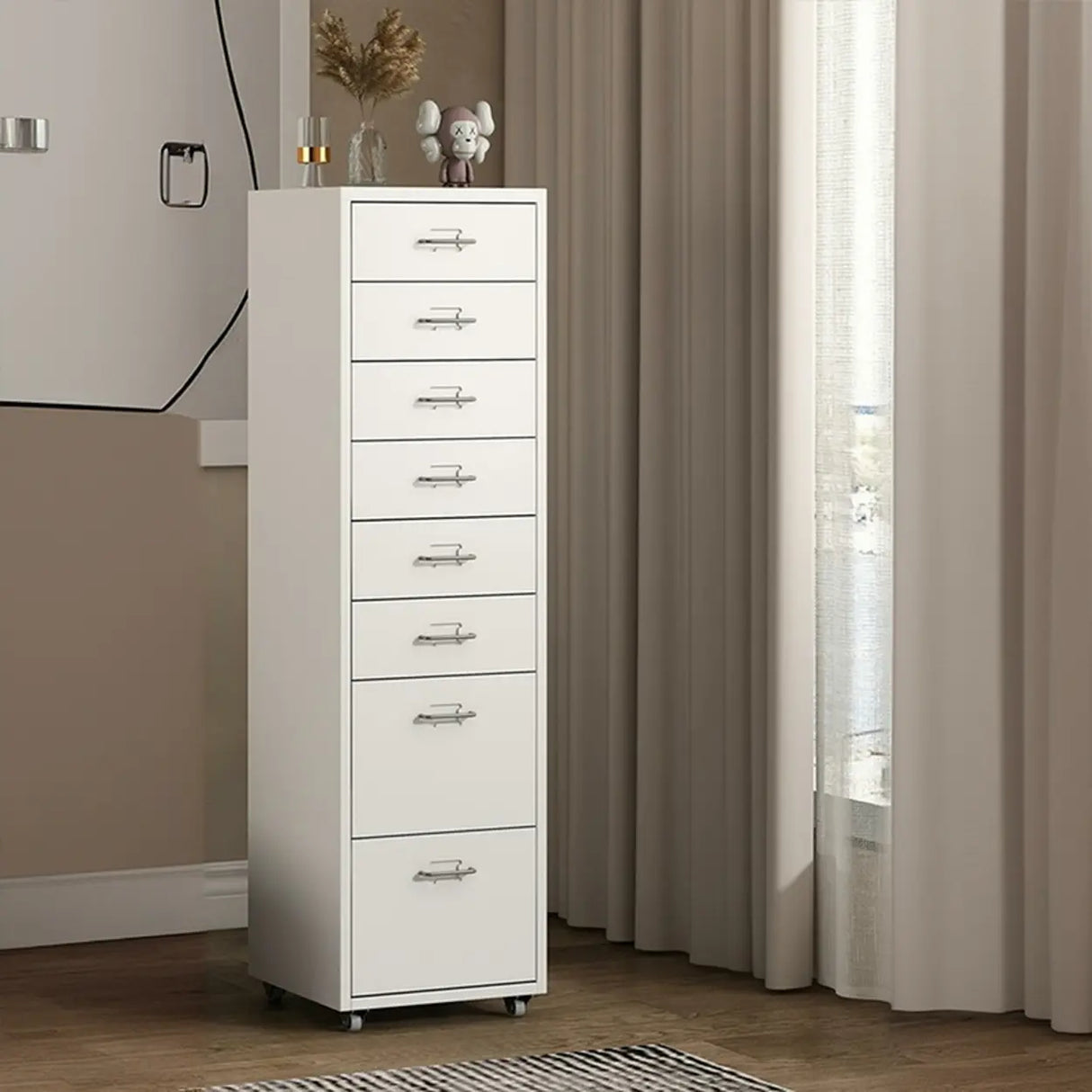 Pink Vertical Metal Casters Drawer Chest for Bedroom Image - 10