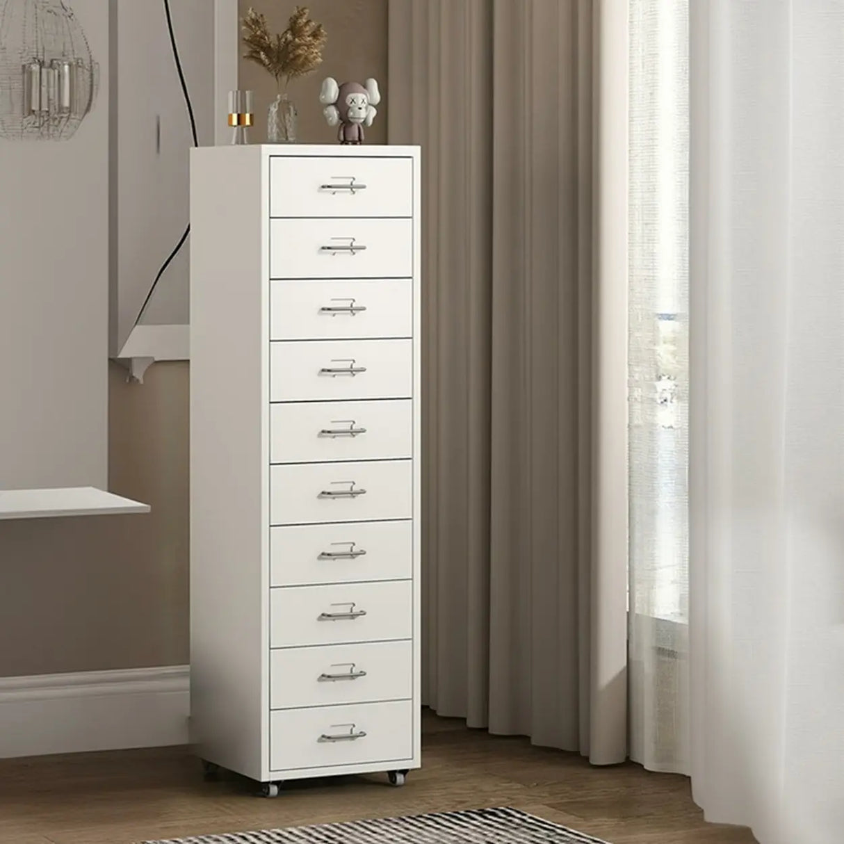 Pink Vertical Metal Casters Drawer Chest for Bedroom Image - 12