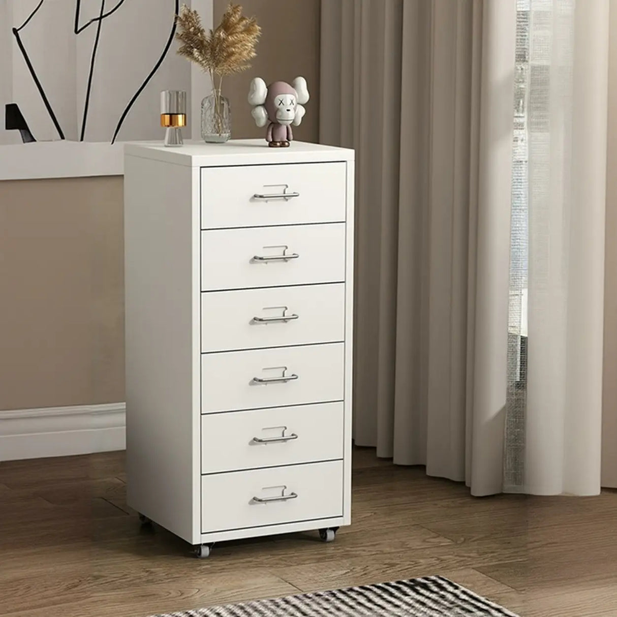 Pink Vertical Metal Casters Drawer Chest for Bedroom Image - 14