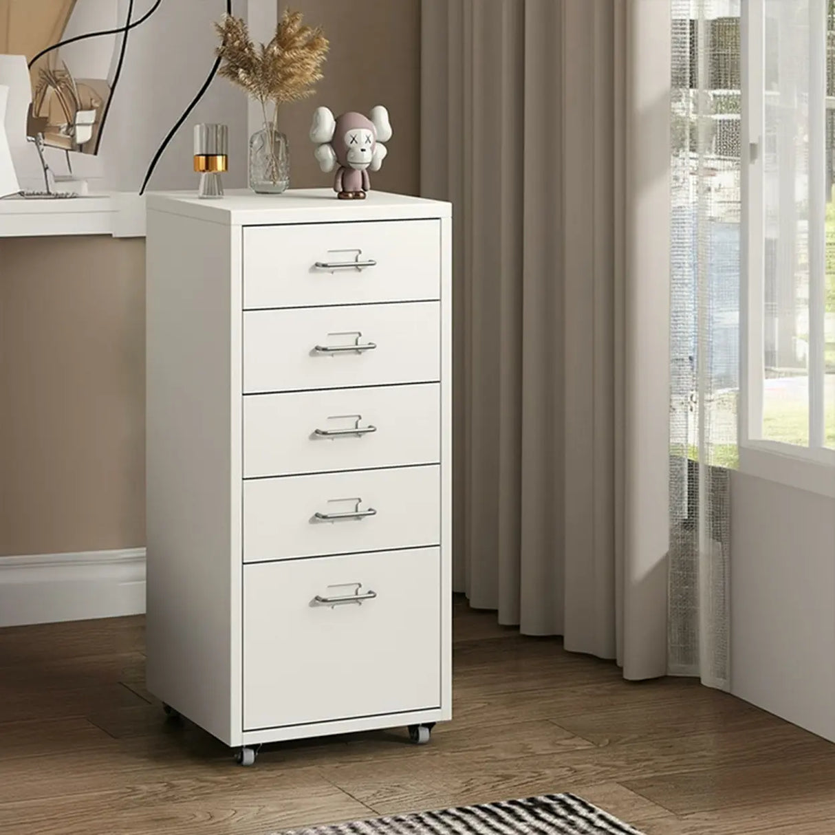 Pink Vertical Metal Casters Drawer Chest for Bedroom Image - 15