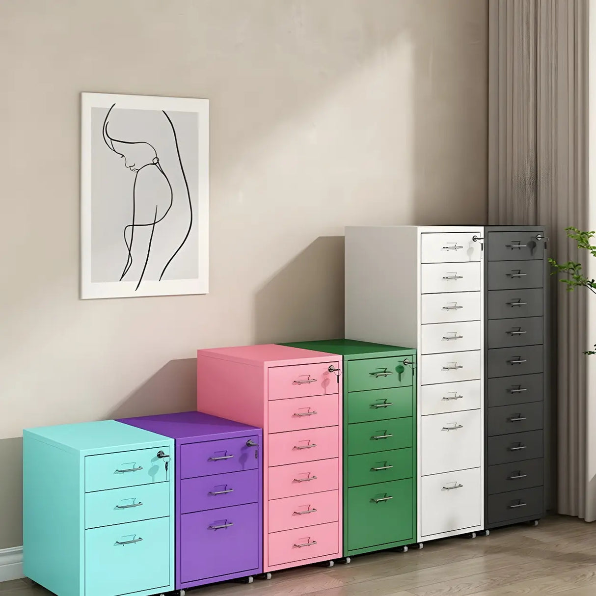 Pink Vertical Metal Casters Drawer Chest for Bedroom Image - 21