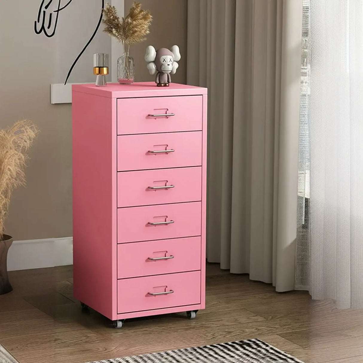 Pink Vertical Metal Casters Drawer Chest for Bedroom Image - 22