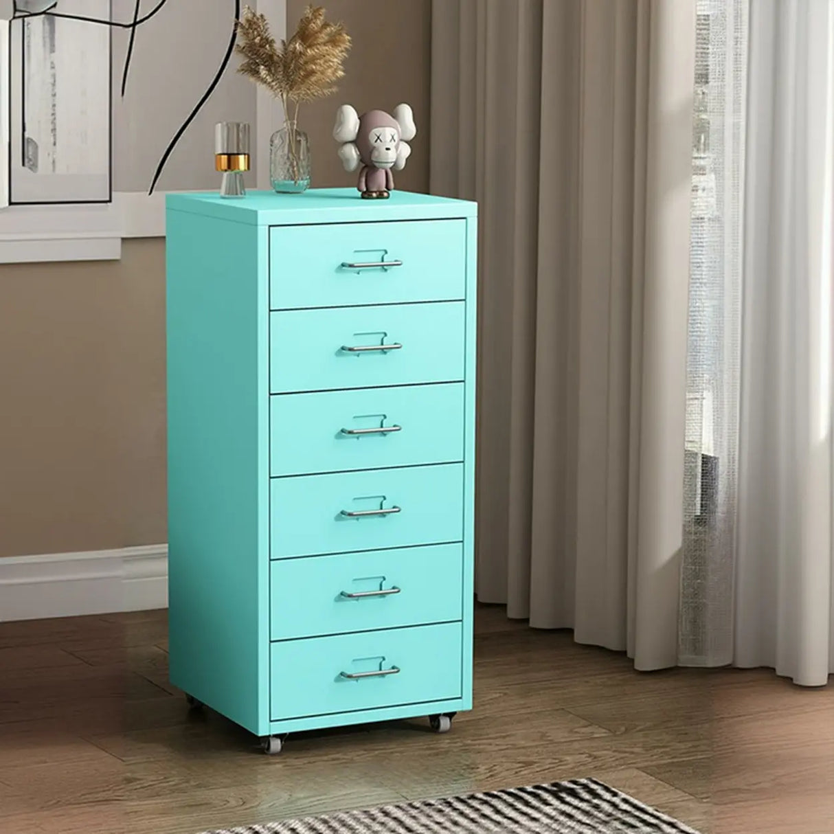 Pink Vertical Metal Casters Drawer Chest for Bedroom Image - 23