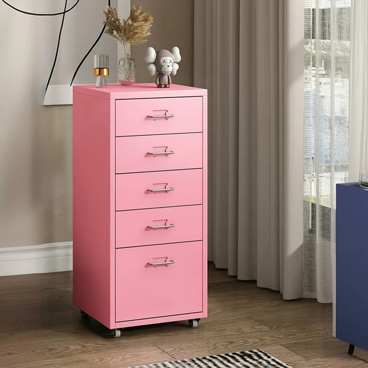 Pink Vertical Metal Casters Drawer Chest for Bedroom Image - 24