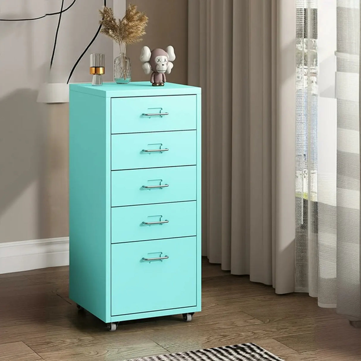 Pink Vertical Metal Casters Drawer Chest for Bedroom Image - 25