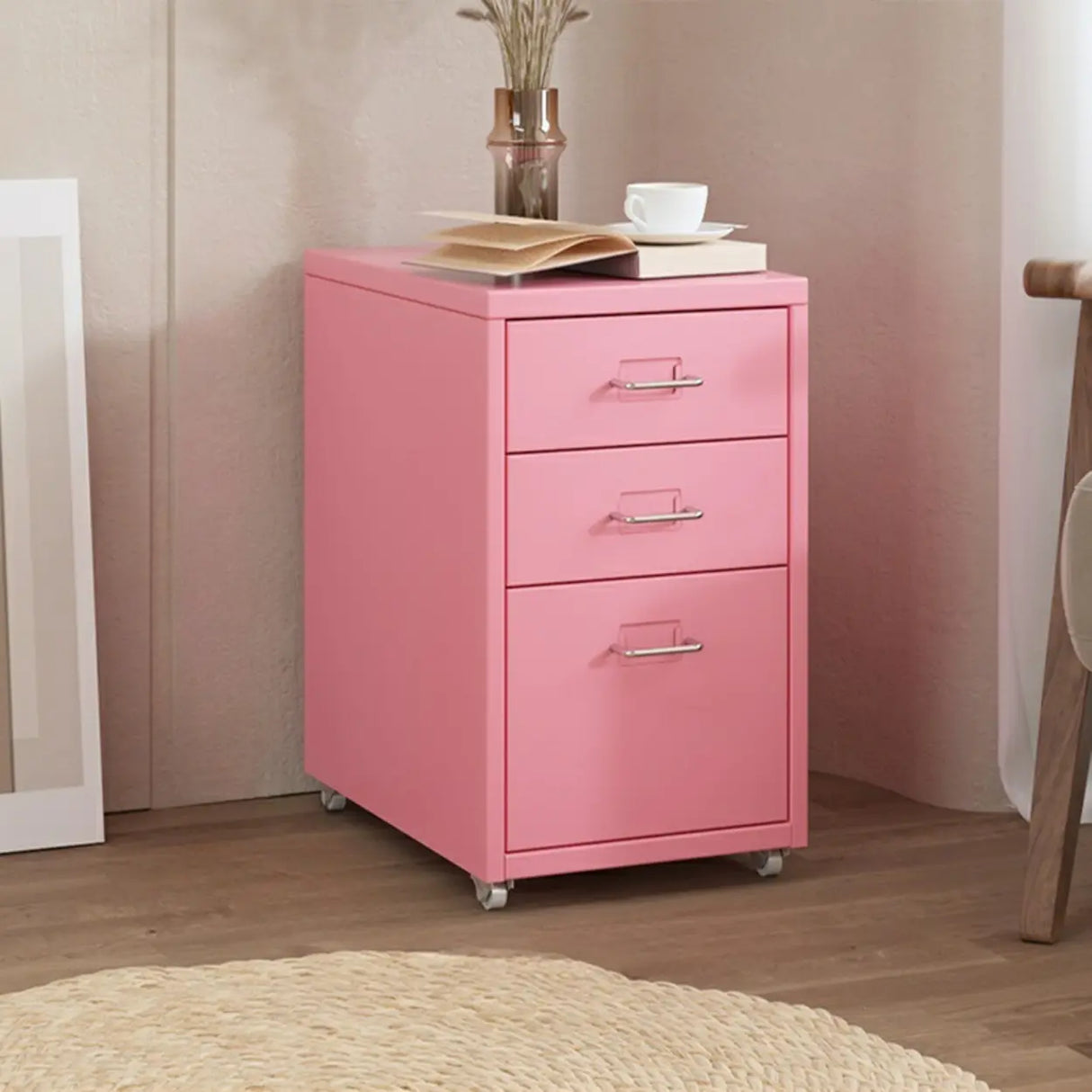 Pink Vertical Metal Casters Drawer Chest for Bedroom Image - 27