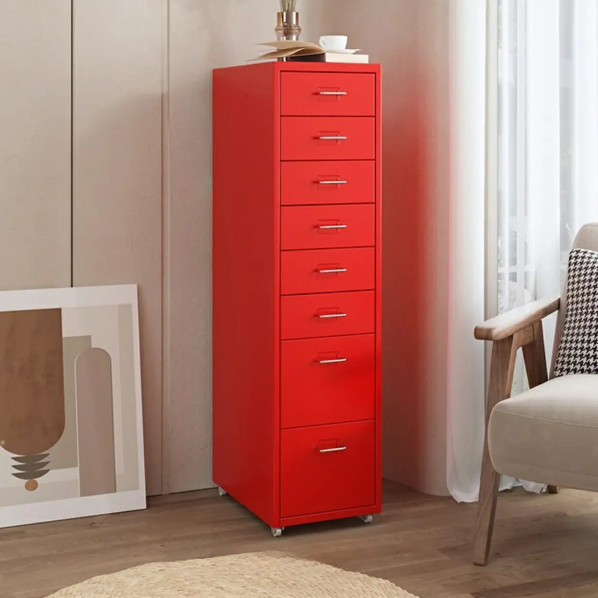 Pink Vertical Metal Casters Drawer Chest for Bedroom Image - 31