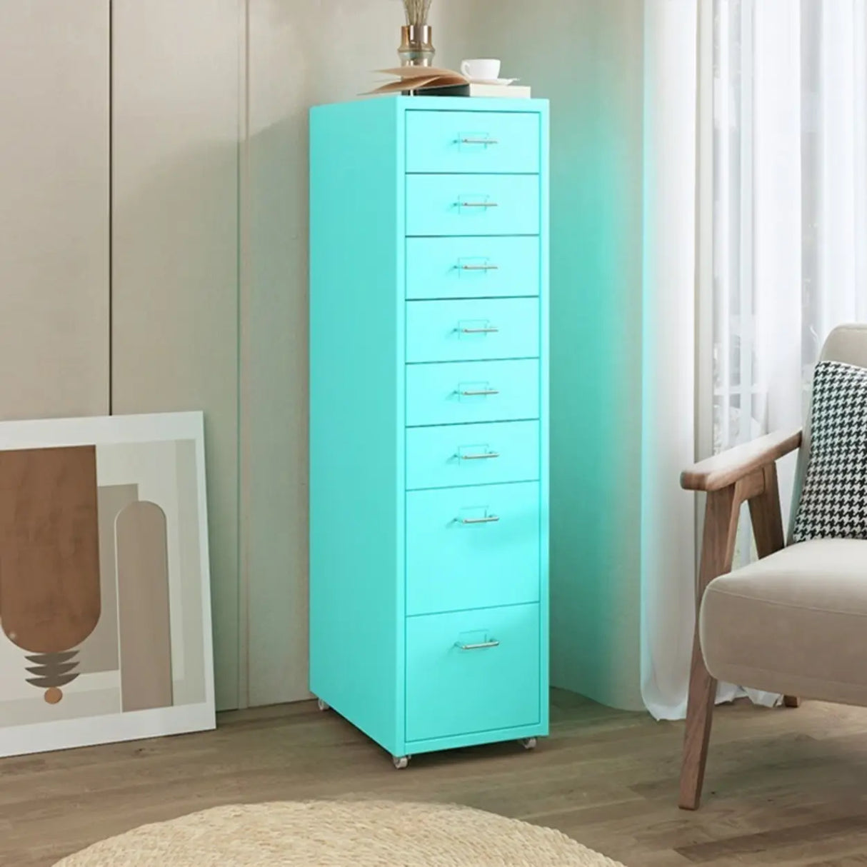 Pink Vertical Metal Casters Drawer Chest for Bedroom Image - 33