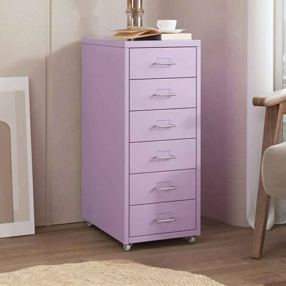 Pink Vertical Metal Casters Drawer Chest for Bedroom Image - 34