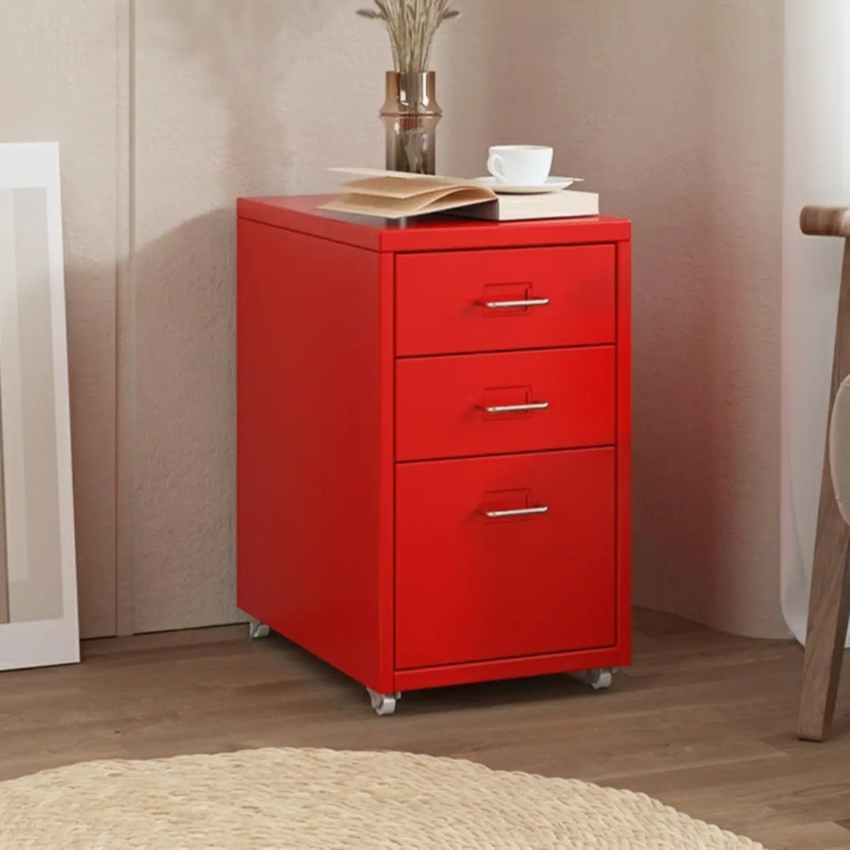 Pink Vertical Metal Casters Drawer Chest for Bedroom Image - 35